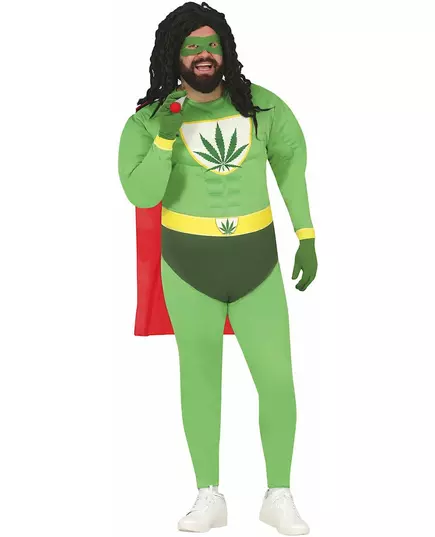 Superheltkostyme for voksne med cannabisblader, Størrelse: Large, bilde 3