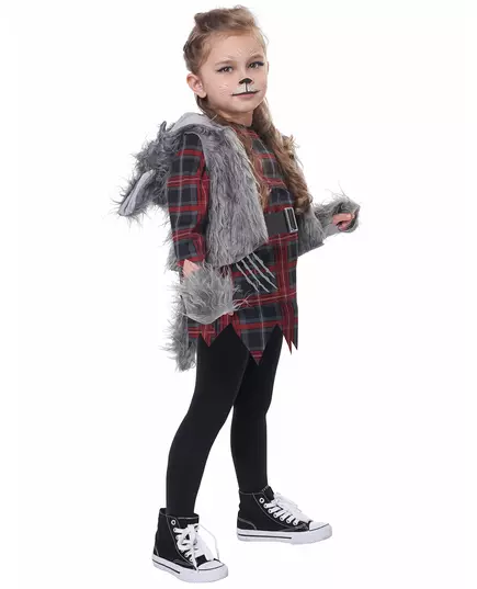 Deluxe grått varulvkostyme til jenter, Størrelse: 4–6 år (116 cm), bilde 3