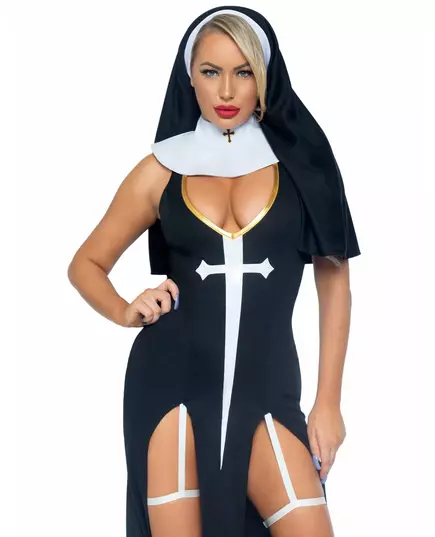 Sexy black and white nun costume for women, Size: Medium, image 3