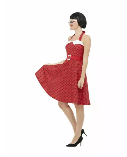 Women's red 50s rockabilly costume, Size: Medium, image 3