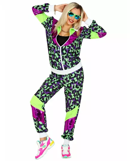 Neon leopardprint treningsdrakt til voksne, Størrelse: Medium, bilde 3