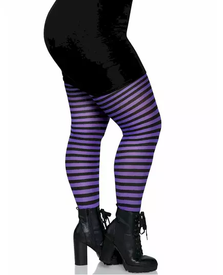 Plus size women's black and purple striped tights, Size: XXX-Large/XXXX-Large (54-58), image 3