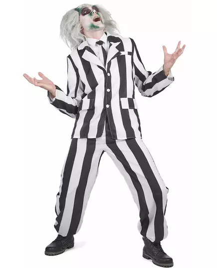 Men's Black and White Striped Ghost Costume, Size: Medium (48-50), image 3