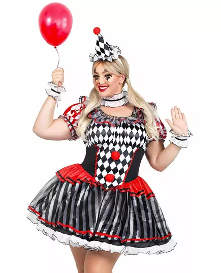 Sexy svart og hvitt harlekinkostyme for kvinner i pluss størrelse, Størrelse: XXX-Large/XXXX-Large (54-58), bilde 3