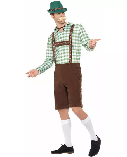 Green and brown Bavarian costume for adults, Size: Large, image 4
