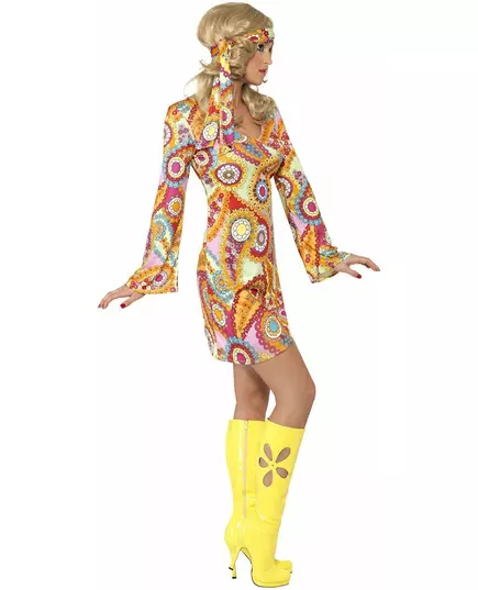 Hippie costume with colorful patterns for women, Size: Large, image 4