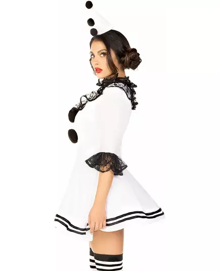 Sexy hvitt Pierrot-kostyme til kvinner, Størrelse: Medium/Large (42-44), bilde 4