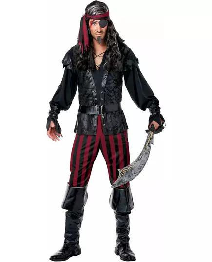 Stripete piratkostyme for menn, Størrelse: Large, bilde 4