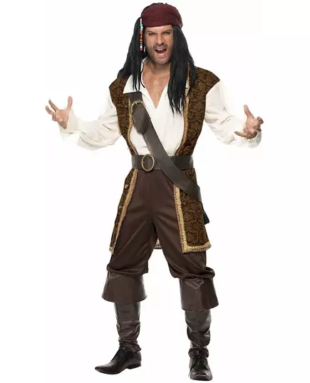 Brown pirate costume for men, Size: Large, image 4