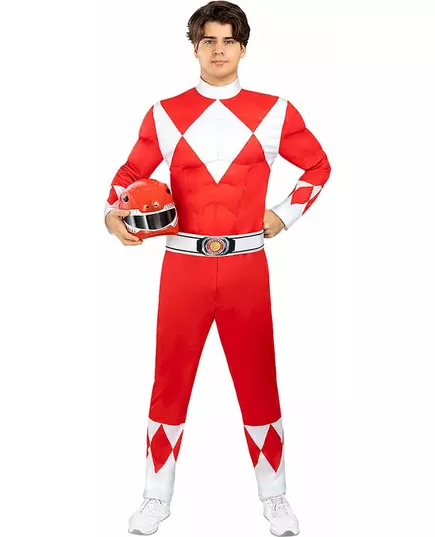 Rødt Power Ranger-kostyme for voksne, Størrelse: Medium, bilde 3