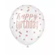 6 lateksballonger med bursdagsmotiv og hvite og rosa prikker, 30 cm