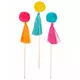 6 Wooden picks colored pompoms 16 cm