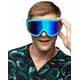 Adult fluorescent blue ski goggles