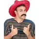 Red sombrero with pompom trim for adults