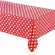 Red tablecloth with white polka dots, plastic, 137 x 274 cm