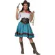 Blå rutete cowgirl-kostyme for kvinner, Størrelse: Medium/Large