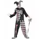 Denne Halloween-helgen kan du forvandle deg til en blodig harlekin! Dette harlekinkostymet for menn består av en tunika, bukser og en hatt (stokk ikke inkludert). Toppen er svart med et skjeletttrykk på den ene halvdelen av brystet og den ene armen. Den a, Størrelse: L