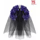 Purple flower headdress with skull for women, Day of the Dead, image 2