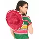 Red sombrero with pompom trim for adults, image 2