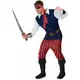 Rød og svart stripete piratkostyme for menn, Størrelse: Large, bilde 2